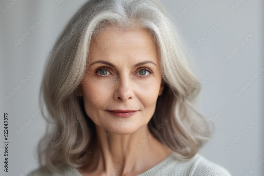 Fototapeta premium Close-up of Middle age Woman with gray hair. Generative AI