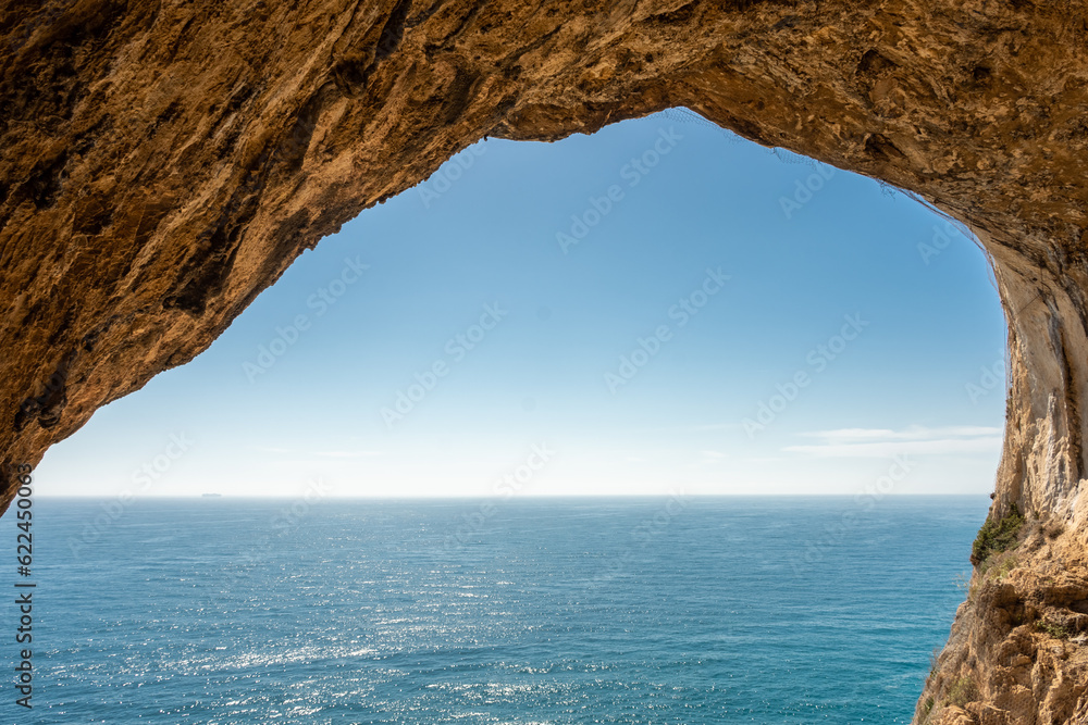 The Ligurian Sea from the Falsari Cave (Grotta dei Falsari in italian),  Italy