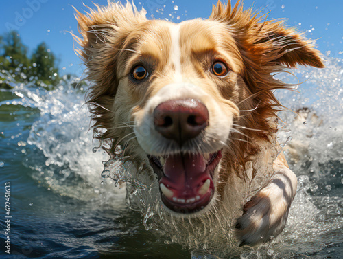 Hund im Wasser, swimming dog, KI generated © Comofoto