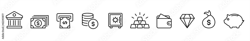 Finance icon set in line style. Business, money, Wallet with card, payment, coins, Piggy bank simple black style symbol sign for apps and website, vector illustration. Finance icon set in line style. Business, money, Wallet with card, payment, coins, Piggy bank simple black style symbol sign for apps and website, vector illustration.