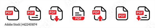 PDF file format icon set in line style. Format information, Document text, Pdf file download, simple black style symbol sign for apps and website, vector illustration.