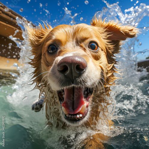 Hund im Wasser, swimming dog, KI generated © Comofoto