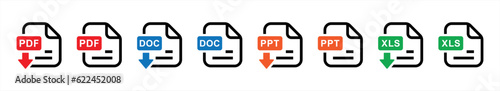 File format extensions icon set in line style. Document file type format simple black style symbol sign for apps and website, vector illustration.