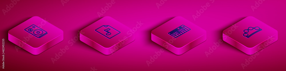 Set Isometric line Stereo speaker, MP3 file document, Music synthesizer and Tambourine icon. Vector Set Isometric line Stereo speaker, MP3 file document, Music synthesizer and Tambourine icon. Vector