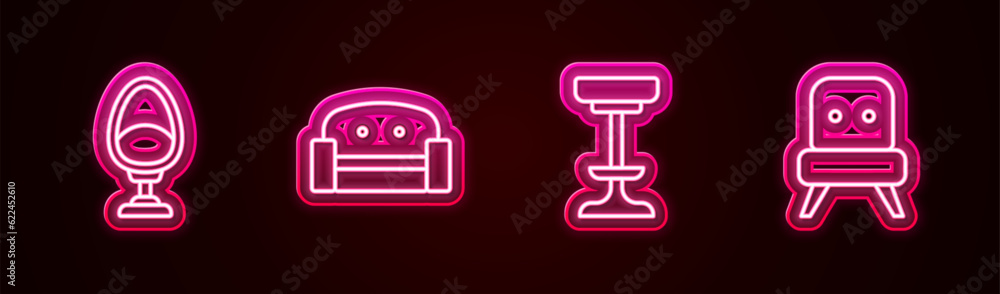 Set line Armchair, Chair and . Glowing neon icon. Vector Set line Armchair, Chair and . Glowing neon icon. Vector