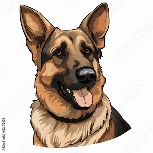 simple cartoon clipart german shepard dog white background 