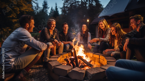 A heartwarming moment of friends and families gathered around a traditional Oktoberfest bonfire, enjoying the warmth and camaraderie Generative AI
