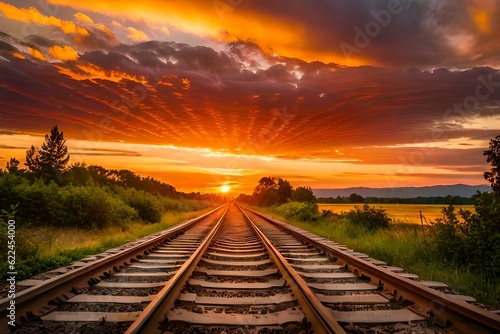 railway in the sunsetgenerated by AI technology