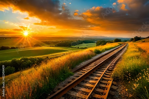 railway in the sunsetgenerated by AI technology