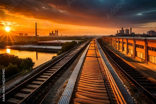 railway bridge at sunsetgenerated by AI technology