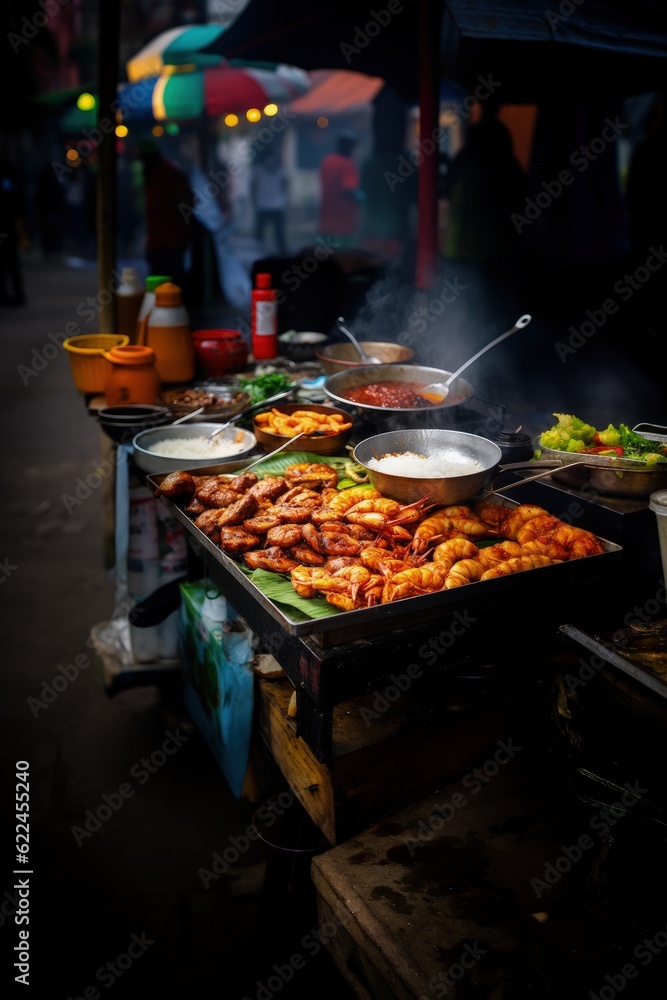 Asian street food. Deep-fried seafood and meat. Asian street food. Deep-fried seafood and meat.