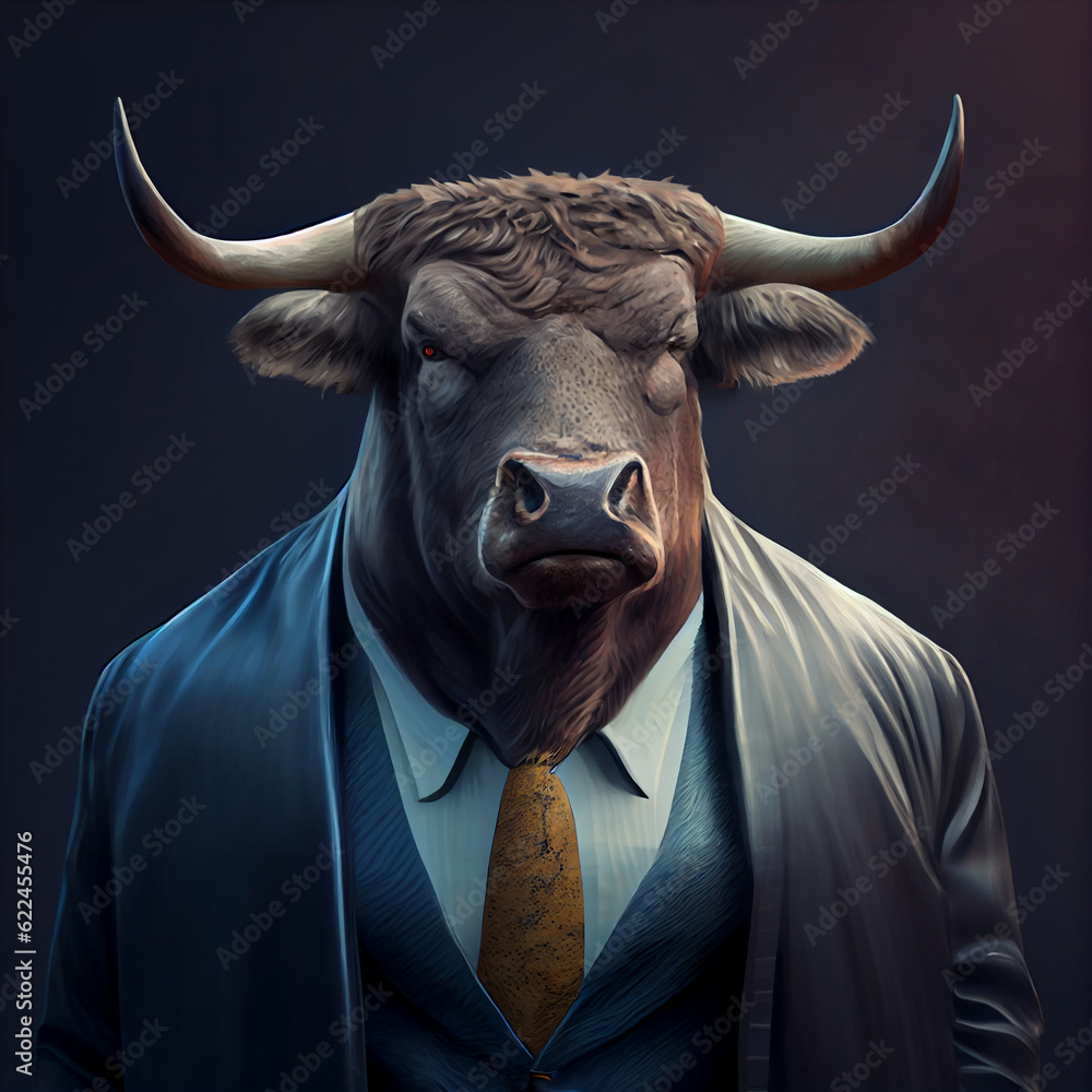 A Bull wearing clothes like a Boss Art A Bull wearing clothes like a Boss Art