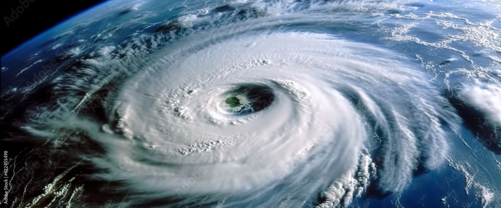 Hurricane Florence over Atlantics. Satellite view. Super typhoon over the ocean. The eye of the hurricane. The atmospheric cyclone. View from outer space, digital ai - obrazy, fototapety, plakaty 