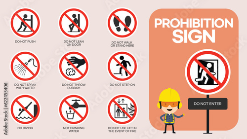 prohibited sign sets and characters who check the information signs