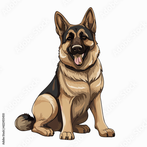 simple cartoon clipart german shepard dog white background 