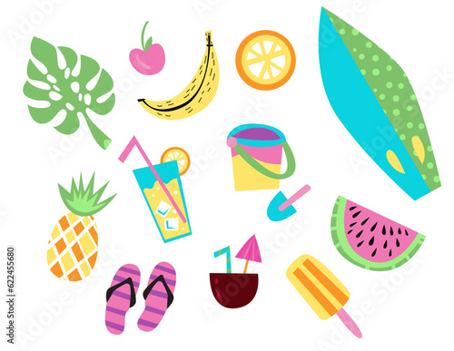 summer beach icons set