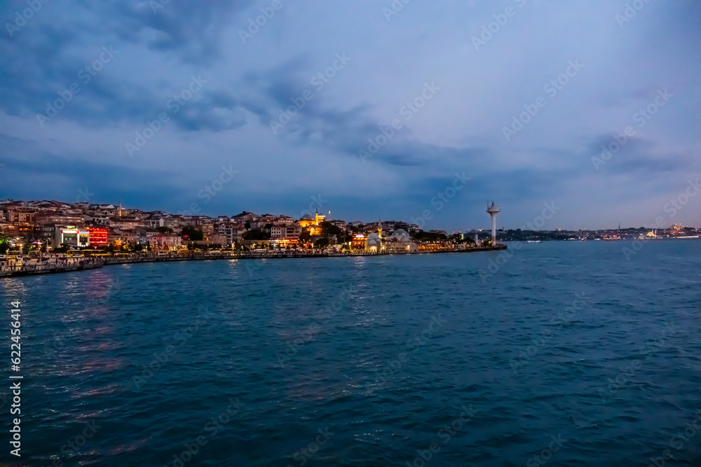 City Lines Ferries and bosphorus, Uskudar at night
