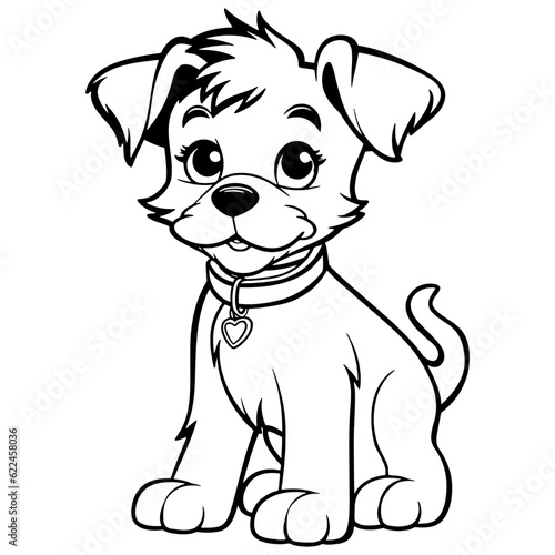 Cartoon Cute Puppy Coloring Page for Kids. Baby dog. Australian Terrier. Black and white vector illustration for coloring book