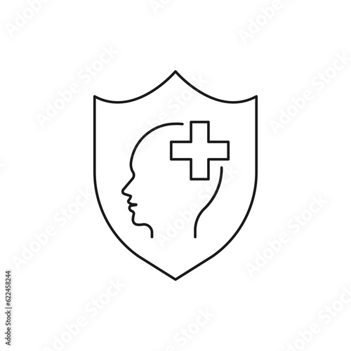 Mental health protection. Psychotherapy, psychology line icon isolated on white background. Vector illustration