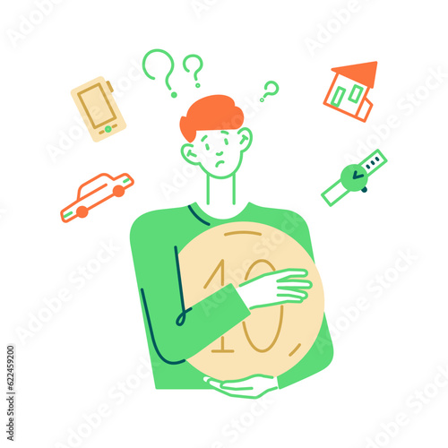 man thinks where to spend money