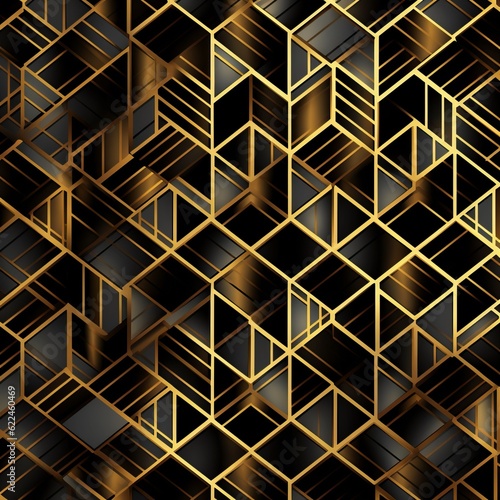  Seamless Pattern of Lattice Design in Black and Gold