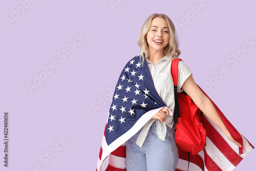 Female student with USA fla...