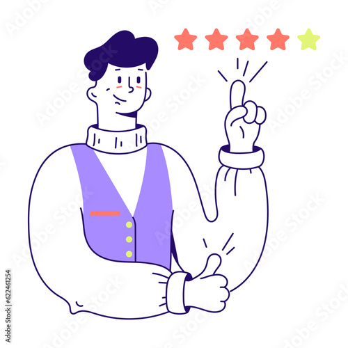 man points to his rating