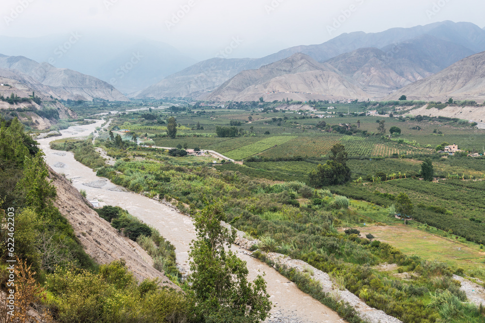 Scenic view of Mala river valley in Azpitia town, Lima Peru