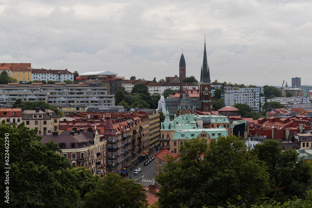Church and building cityscape of Gothenburg, Sweden.