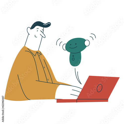 Man communicates with virtual helper