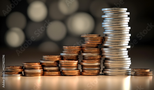 A large stack of coins, coins in rows in increasing amounts. 