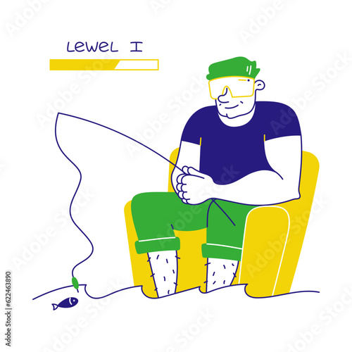 man plays virtual fishing