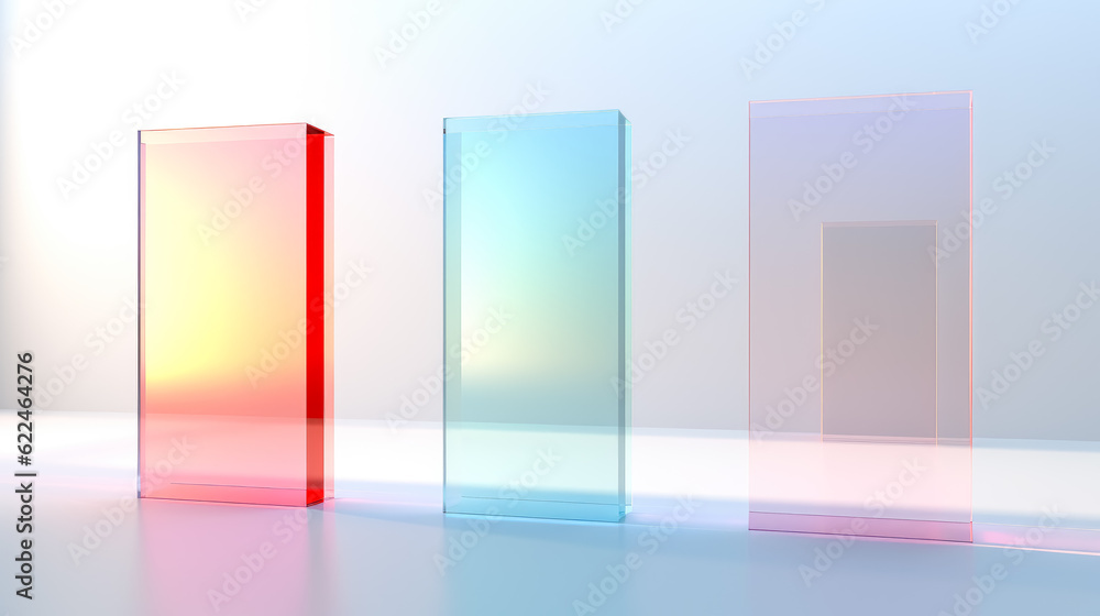 Colorful transparent glass panels boxes in the style of pastel color schemes, three-dimensional space, minimalist wallpaper backgrounds. Colorful transparent glass panels boxes in the style of pastel color schemes, three-dimensional space, minimalist wallpaper backgrounds.