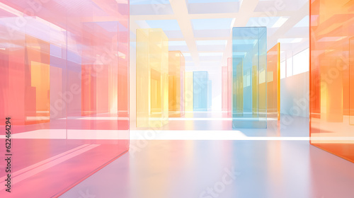 Colorful transparent glass panels boxes in the style of pastel color schemes  three-dimensional space  minimalist wallpaper backgrounds. 