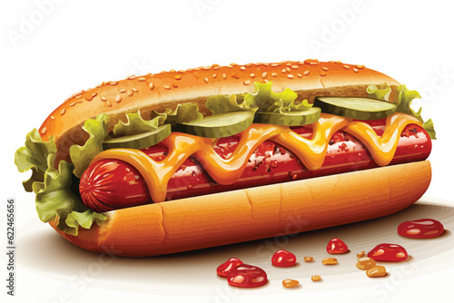 cartoon vector illustration of Energetic hot dog cartoon character holding a blank sign, winking at a fair.