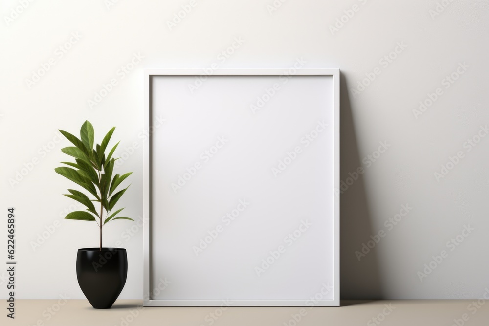 Mockup frame, Minimalist White Table with a Sleek, Modern Black Mockup Frame. Generative AI Mockup frame, Minimalist White Table with a Sleek, Modern Black Mockup Frame. Generative AI
