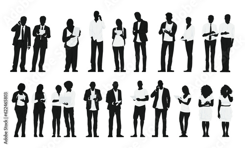 Set of business people silhouette  man and woman team  isolated on white background