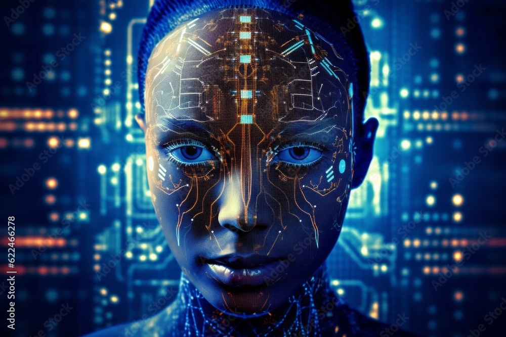 Anthropomorphic artificial intelligence. Portrait with selective focus and copy space Anthropomorphic artificial intelligence. Portrait with selective focus and copy space