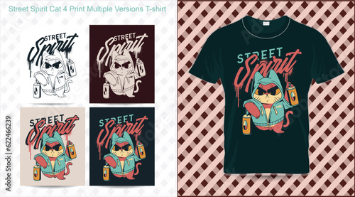 Street Spirit Cat 4 Print Multiple Versions T-shirt