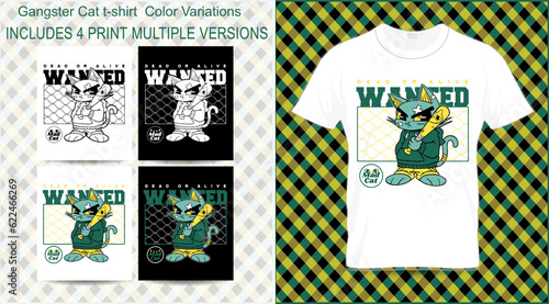 Gangster Cat Wanted 4 Print Multiple Versions T-shirt