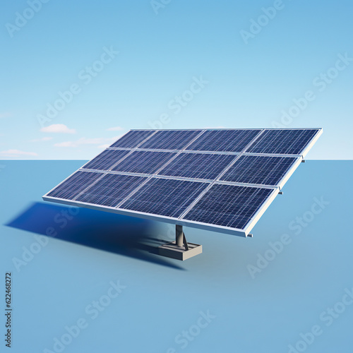 Solar panel set against a blue, minimalistic background with ample copy space. Clean, renewable solar energy as a crucial component of sustainable living | Generative AI