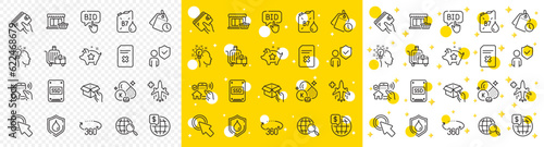 Outline Delete file, Baggage cart and Waterproof line icons pack for web with World money, 360 degrees, Ssd line icon. Hold box, Medical flight, Security pictogram icon. Idea, Vitamin k. Vector