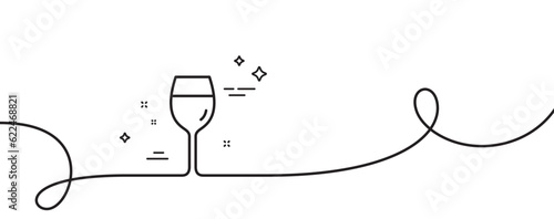 Wine glass line icon. Continuous one line with curl. Bordeaux glass sign. Wine glass single outline ribbon. Loop curve pattern. Vector