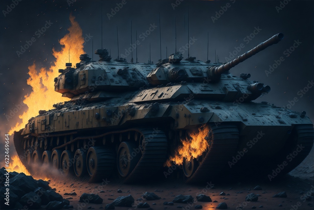Burning War Tank Created With Generative Ai