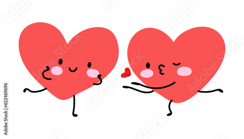 Two hearts illustration. Two hearts with heart cartoon style design. Valentine's Day. Cute vector illustration.