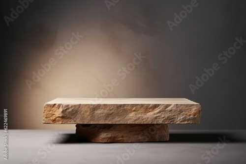 empty flat small stone podium on rock in a dark room