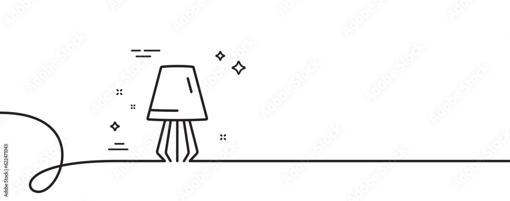 Table lamp line icon. Continuous one line with curl. Bedside light sign. Interior illuminate symbol. Table lamp single outline ribbon. Loop curve pattern. Vector Table lamp line icon. Continuous one line with curl. Bedside light sign. Interior illuminate symbol. Table lamp single outline ribbon. Loop curve pattern. Vector