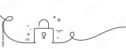 Lock line icon. Continuous one line with curl. Private locker sign. Password encryption symbol. Lock single outline ribbon. Loop curve pattern. Vector