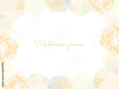 秋っぽい淡いオレンジ色の水彩ドットフレーム背景イラスト