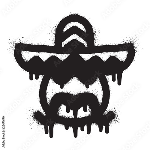 Sombrero and mustache graffiti with black spray paint